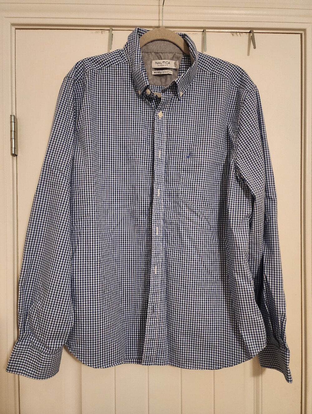 Nautica XL Men’s Blue/White Check Button-Down Shirt Wrinkle Resistant